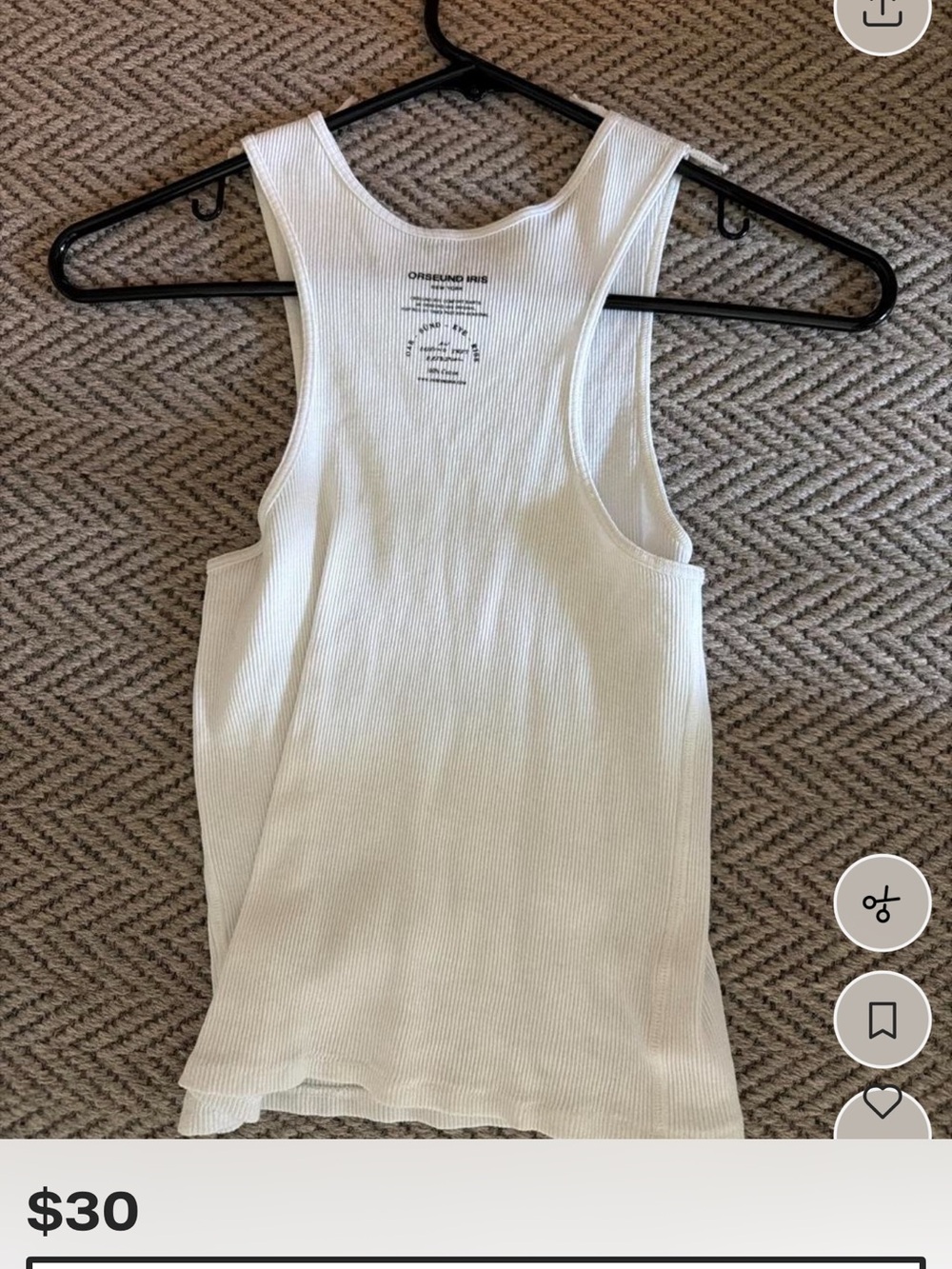 Authentic rare Orseund Iris White Ribbed Racerback Tank
